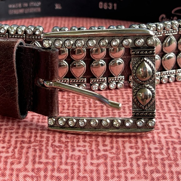 Guido Angeloni Handmade Italian leather Belt Swarovski Crystal Steel Accents XL - Picture 1 of 14
